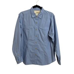 ExOfficio Button Down Womens M Blue BugsAway Insect Shield Vented Roll Tab